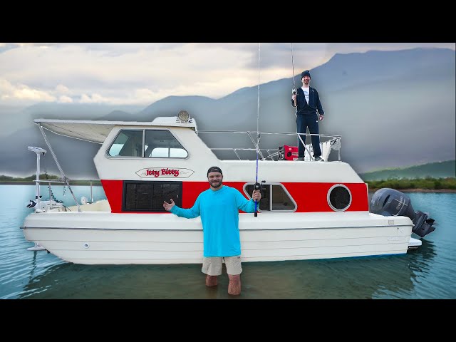 Camping In My Fully Restored Houseboat On A Mountain Lake! (30 lb striper!!)