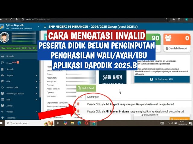 CARA MENGATASI INVALID PESERTA DIDIK BELUM PENGINPUTAN PENGAHASILAN WALI/AYAH/IBU DAPODIK 2025.B