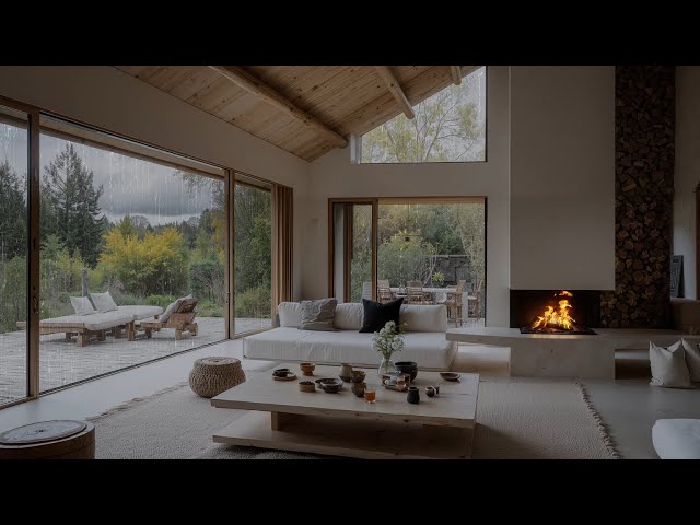 Goodbye Insomnia with Extremely Heavy Rain Sounds and Cozy Fireplace Ambience in Cabin Retreat