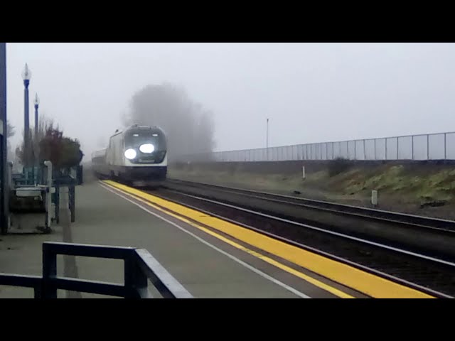 Amtrak talgo train coming into Kelso, WA train station on 3-28-2019