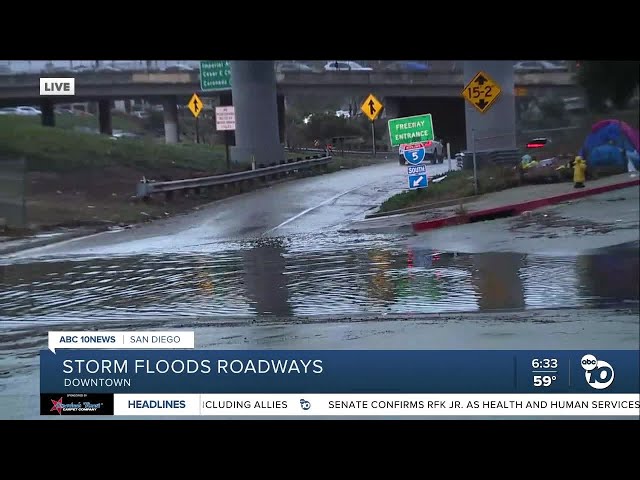 Storm departs San Diego, but rainfall leads to flooded roads