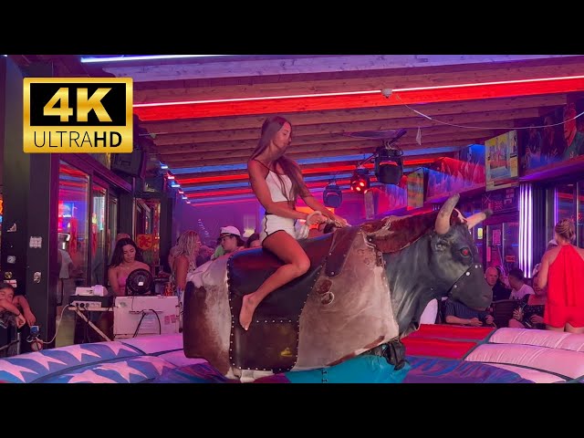 😍 Beautifull Girl Ride on a Bull | Benidorm Club 4K | Bull Riding in Benidorm