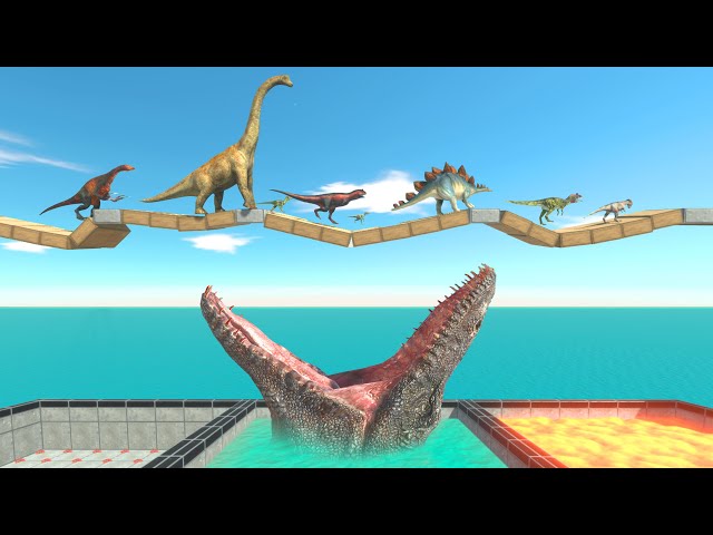 Dinosaur Race: Who Can Run Across The Unstable Bridge?| Animal Revolt Battle Simulator