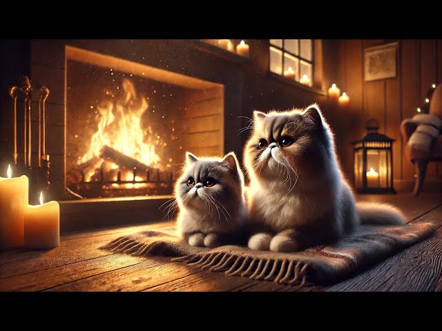 The Calming Benefits of Having an Exotic Shorthair with Kittens by the Fireplace!