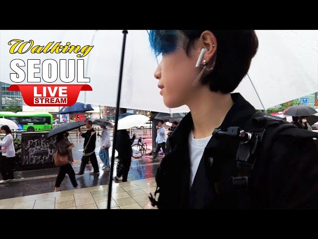 Live Korea Seoul 🤩 Walk Tour Seoul ☂️ Rainy Hongdae Street | Korean Food Street Walking Tour, ソウルライブ