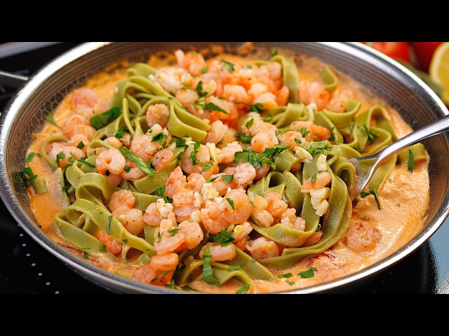 I have never eaten anything so delicious! Pasta with shrimp! Fast and incredibly tasty!