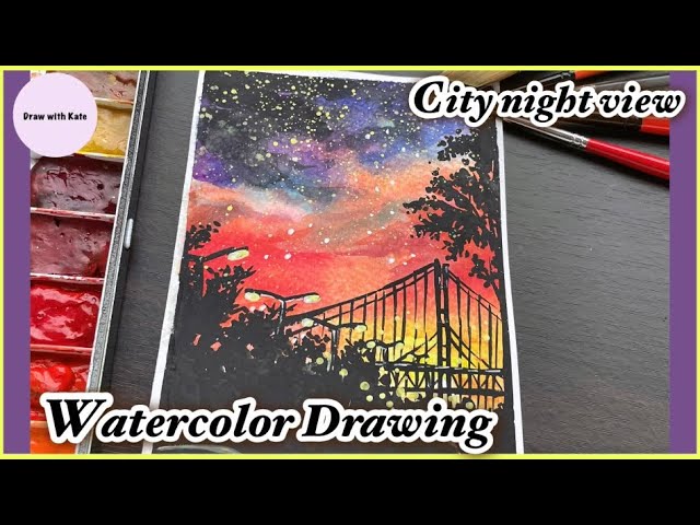 Watercolor Drawing/ City night view