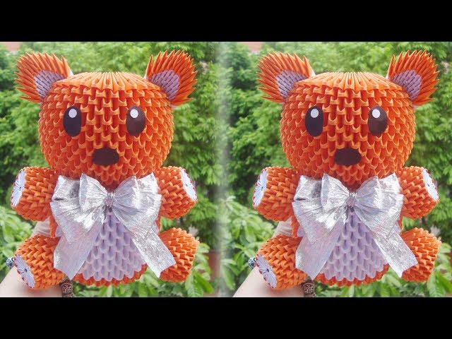 How to make 3D Origami Teddy Bear V4  , teddy bear making | Tutorial de oso de peluche de origami 3d