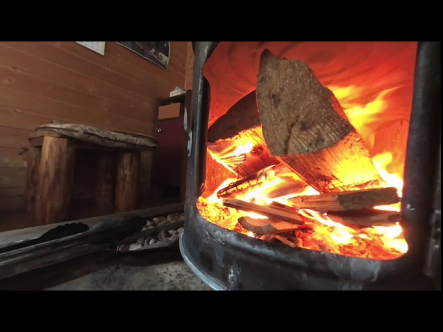 vr wood burning stove in log home