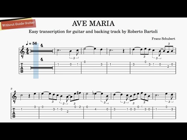 Ave Maria - Easy transcription for guitar and backing track