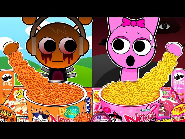 SPRUNKI Animation - OREN Horror Vs PINKI Normal Versions Convenience Store Food | Incredibox Mukbang