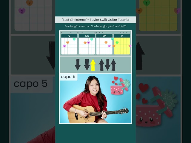 🎁 Last Christmas ❤️💚 Taylor Swift EASY Guitar Tutorial 🎸 #shorts #guitar #chords #strumming #lesson