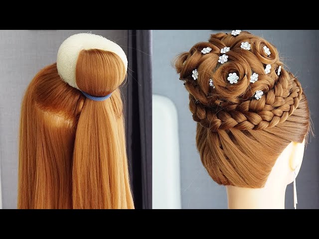 New Bridal Hairstyle With Flower Bun | Beautiful Hairstyle For Long Hair