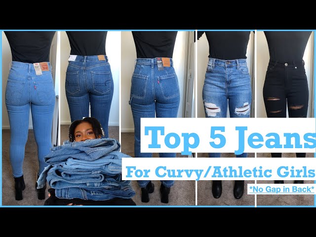 TOP 5 FAVORITE Jeans for CURVY/ATHLETIC Girls | NO GAP IN BACK | TRY-ON & REVIEW 2021