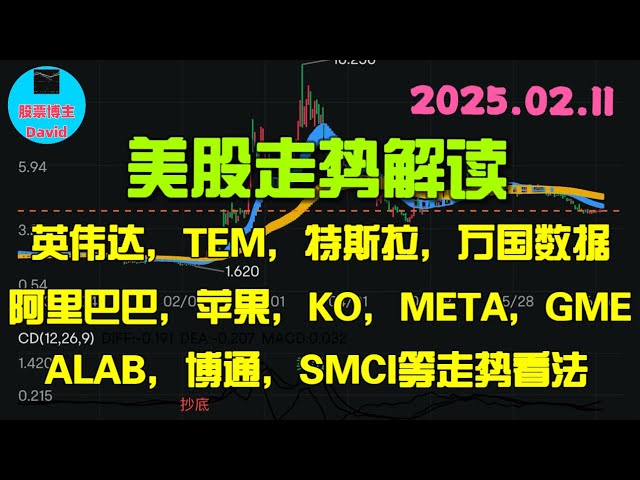 2月11日，美股即时走势解读，英伟达、TEM、特斯拉、万国数据、阿里巴巴、苹果、KO、META、GME、SMCI、ALAB、博通等走势看法 ❤️➡️ #美股推荐2025 #英伟达股票  #美股大涨