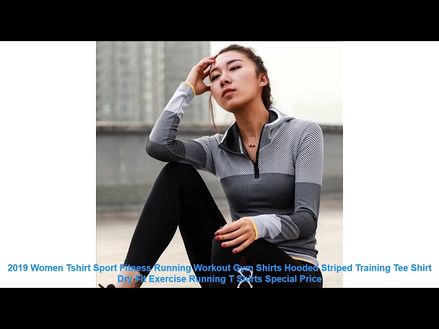 2019 Women Tshirt Sport Fitness Running Workout Gym Shirts Hooded Stri