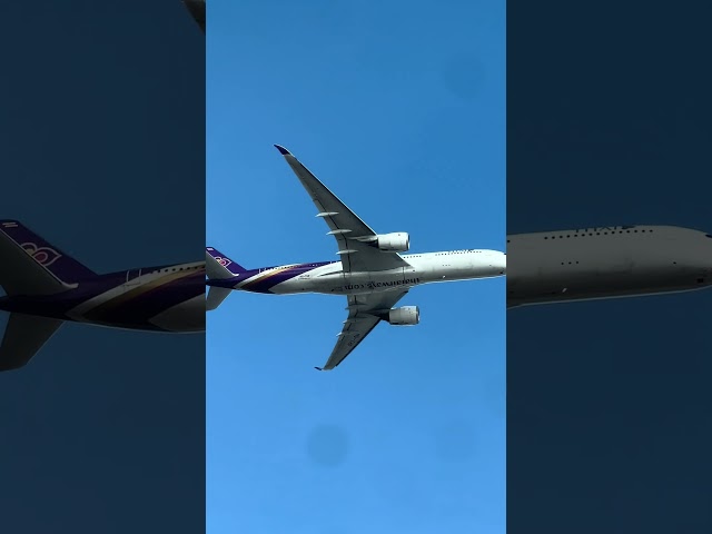 A Thai Airways A350 flying over