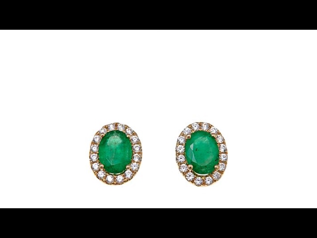 14K Yellow Gold 1.45ctw Oval Emerald   Zircon Studs