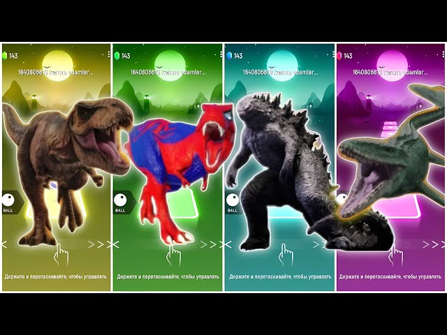 JurassicWorld Tyrannosaurus🆚The IndomusRex🆚The Godzilla🆚The Mosasaurus CoffinDanceSong || TilesHop