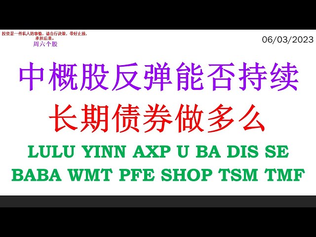 中概股反弹能否持续 长期债券做多么 LULU YINN AXP U BA DIS SE BABA WMT PFE SHOP TSM TMF