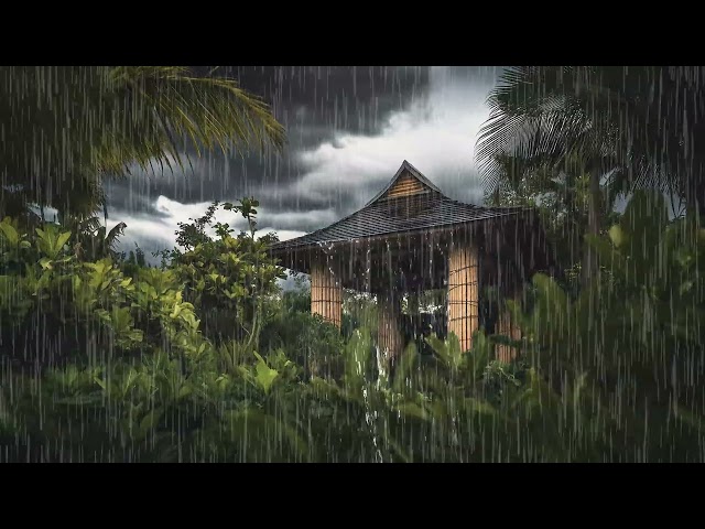 Relaxing Rain Sounds on a Bamboo Pavilion in Tropical Paradise - Sleep, Study or Relaxation Ambience