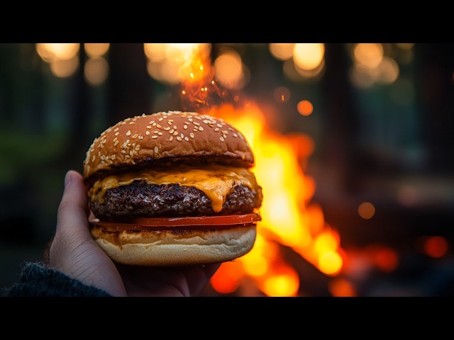 🍔 DOUBLE CHEESEBURGER - Forest ASMR Cooking