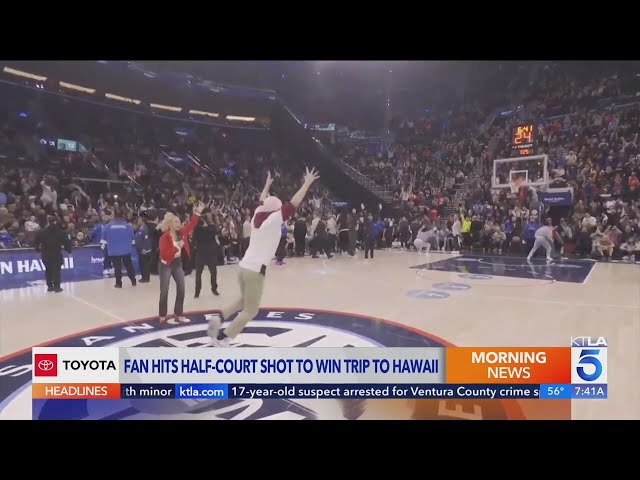 Clippers fan hits half-court shot to win trip to Hawaii