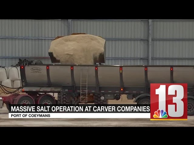 Trucks line up for salt at Port of Coeymans