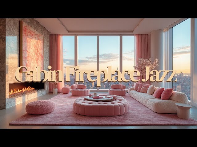 Pink Cabin Valentine's Day Fireplace Ambiance | Smooth Jazz | Relax & Study Music for Focus & Calm