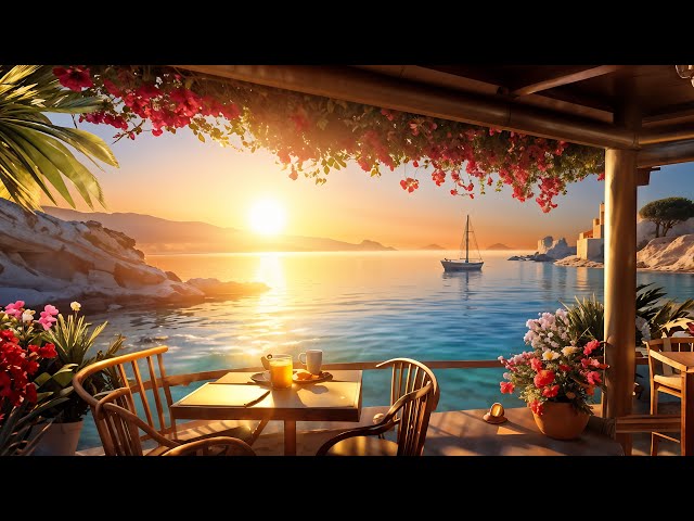 Outdoor Seaside Café Ambience ☕Smooth Bossa Nova Jazz With Ocean Waves For A Tranquil Relaxing Day🌅