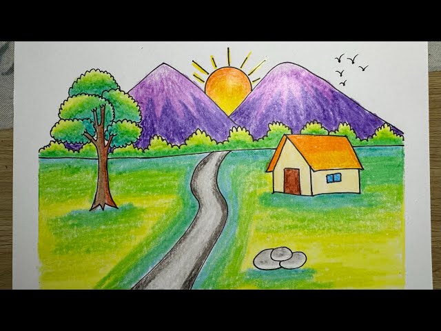 Scenery Drawing / How to Draw Beautiful Landscape Scenery Step by Step for Beginers