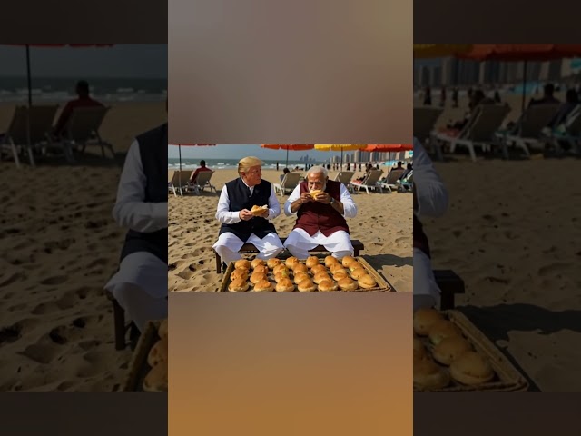 Trump and modi eating vada pav at beach