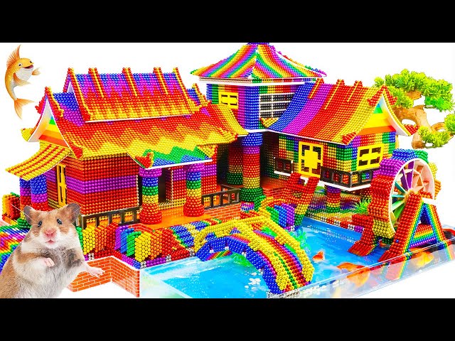 Building The BEST Minecraft Temple Has Rainbow, Water Wheel Giant  And Fish Pond From Magnet Balls