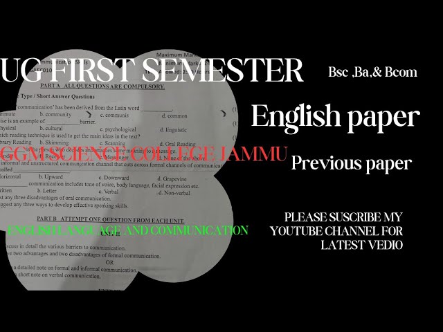 English language and communication previous paper 2024 1st sem #english cluster university jammu