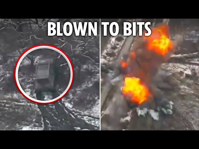 Massive fireball erupts as Ukrainian attack drone obliterates Russian 'Hailstorm' rocket launcher