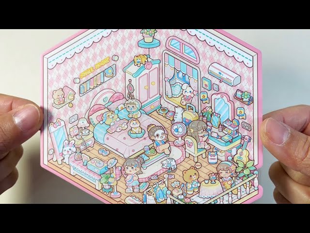 [ASMR]DIY a pink girl's hut with stickers~