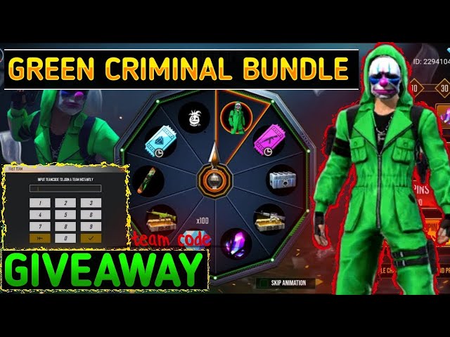 FREE FIRE FREE GREEN CRIMINAL BUNDLE GIVEAWAY | Two Side Gamer | Total Gaming | Desi Gamer