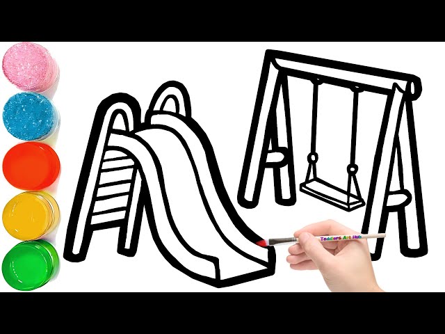 How To Draw A Playground With Slide And Swing | Drawing a children's park