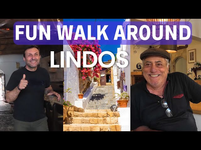 Lindos: Fun Walk Meeting Characters, Finding Bars and Cafes, Pretty Streets - Greek Island of Rhodes