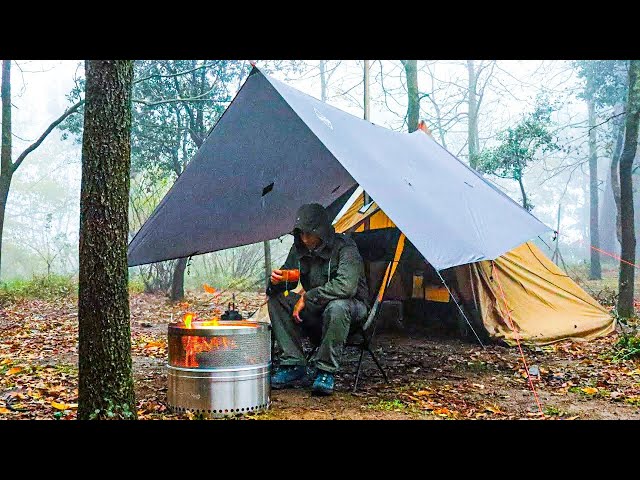 Solo Hot Camping in Heavy Rain - ASMR Camping Videos