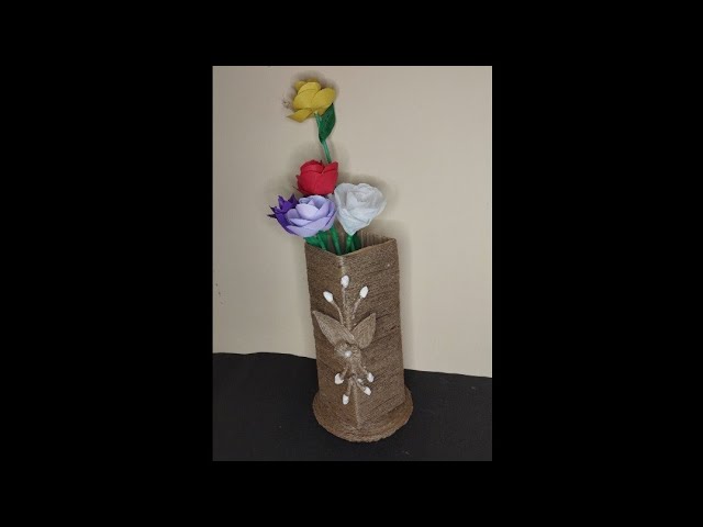 jute flower vase🌼 how to make a easy jute flower vase🌼#jutecraftideas  #jute