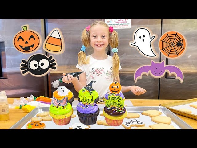 Nastya decorates cupcakes for Halloween