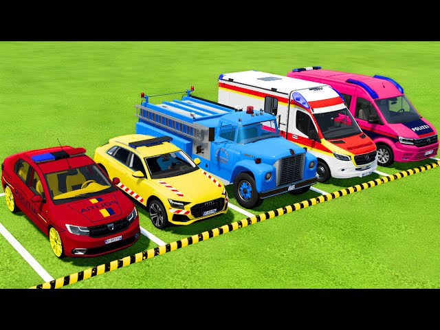 TRANSPORTING POLICE CARS, FIRE DEPARTMENT, AMBULANCE VEHICLES WITH TRUCKS ! Farming Simulator 22