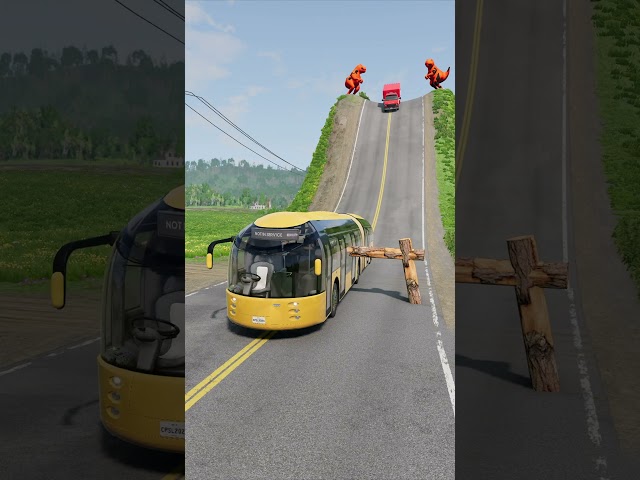 Flatbed Truck & Buses vs Logs Trap - BeamNG.drive #shorts #beamngdrive #bus