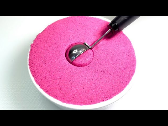 Scooping, Cutting, and Squishing Pink Kinetic Sand ASMR VERY SATISFYING