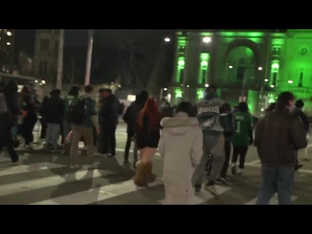 Eagles fans celebrate on Broad Street in Philadelphia