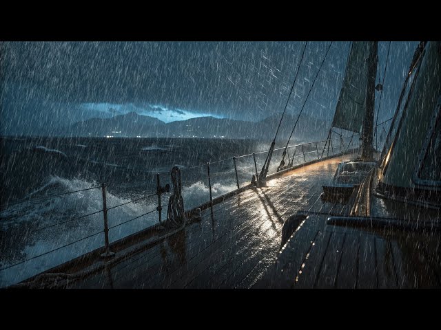 Heavy rain on anchored boat - 12시간 동안 집중, 독서, 스트레스 해소, 명상