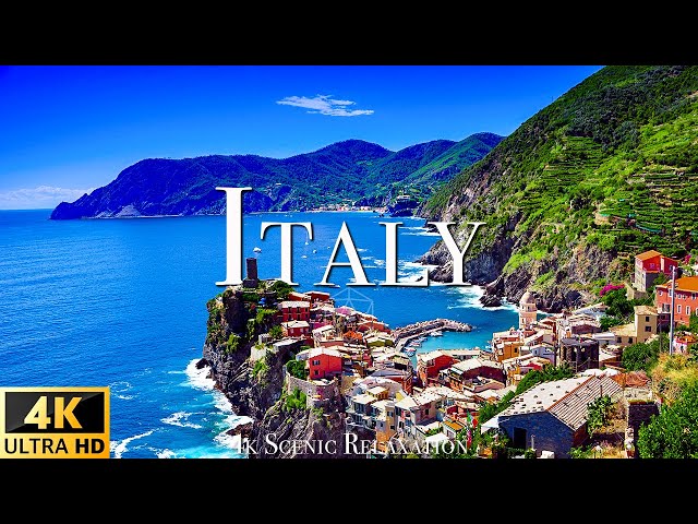 FLYING OVER ITALY (4K UHD) - Calming Music With Beautiful Natural Landscapes Film For Relaxation