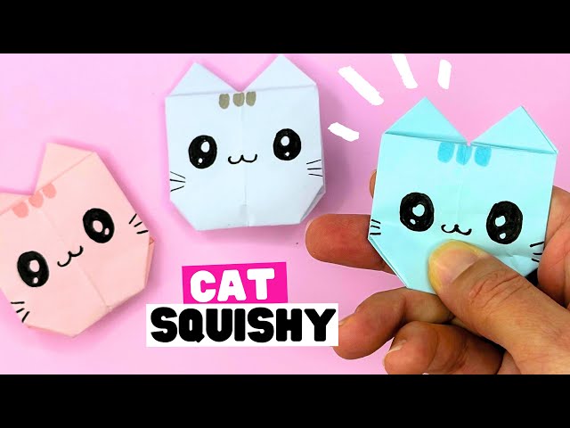 How to make paper CAT squishy easy, origami squishies NO GLUE NO TAPE