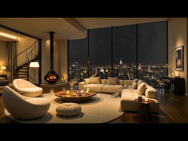 Soothing Jazz Night by New York City 🌧️🌃 Luxurious Apartment with Jazz Music & Rain Sounds for Sleep